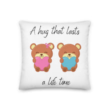 Load image into Gallery viewer, A Life Time - Skip The Distance, Inc Pillow in white with two bears holding hearts in the size 22x22
