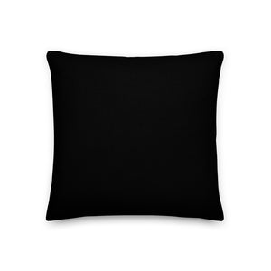 The back of the Unity And Trust pillow, created by Skip The Distance., encompasses a black blank background. In size 18x18. A pillow made for couples.