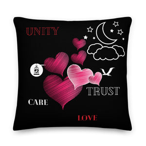 The Unity And Trust pillow made in size 22x22 for long distance couples by Skip The Distance, Inc. Pillow made for couples.
