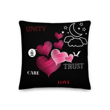 Load image into Gallery viewer, Unity And Trust - Skip The Distance pillow for couples. Made for long distance couples and couples alike. In size 18x18
